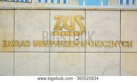 Warsaw, Poland. 10 April 2020. Sign Zus. Company Signboard Zus.