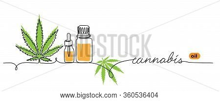 Cannabis Oil Minimalist Vector Web Banner. Marihuana, Hemp, Weed, Banner, Background. One Continuous