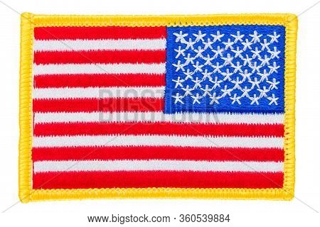 Military Stripe Of Us Army. American Flag Over White Background.