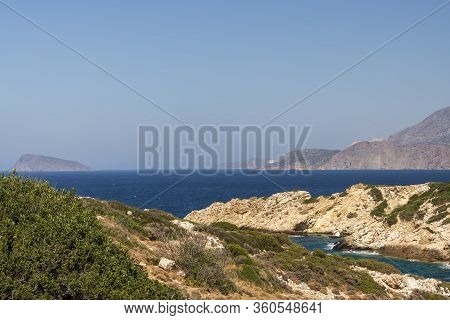 Panoramic View Of A Sea And Islands From The Top Of The Mountain, On The Island Of Crete, Greece.