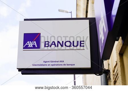 Bordeaux , Aquitaine / France - 09 24 2019 : Axa Banque Sign French Multinational Bank And Insurance