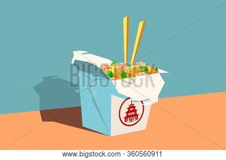 Chinese Fast Food Vector Illustration. Cardboard Box