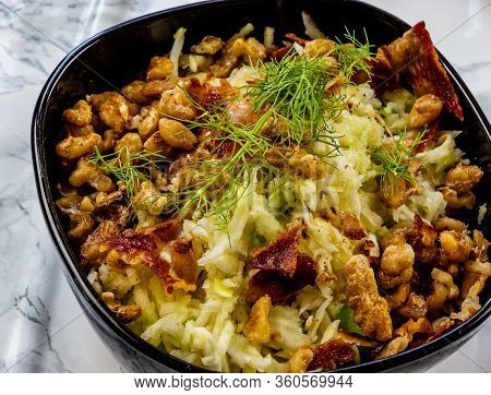Fennel And Apple Slaw With Crispy Pancetta And Spicy Walnuts. Calgary, Alberta, Canada