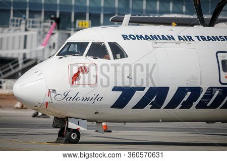 Otopeni, Romania - April 9, 2020: Tarom (the Operating Airline Of Romania) Airplane On Henri Coanda 