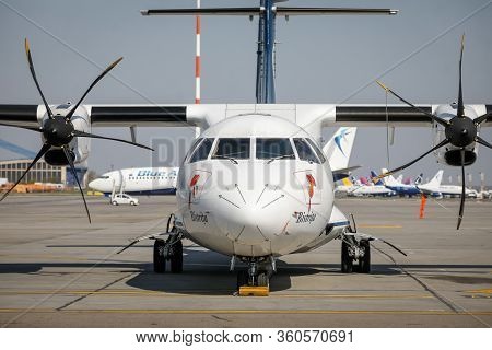 Otopeni, Romania - April 9, 2020: Tarom (the Operating Airline Of Romania) Airplane On Henri Coanda 