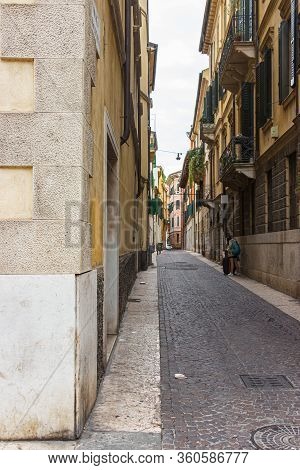 Verona, Italy, September 27, 2015 : The Architecture Of The Old Part Of The City Of Verona In Italy.