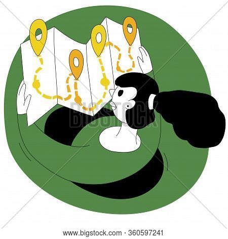 Woman Looking At The Map. Female Planning Her Route