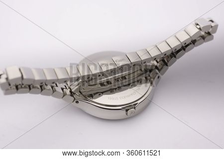 Biel, Switzerland 31.03.2020 - The Closeup Of Calvin Klein Woman Watch Stainless Steel Case Stainles