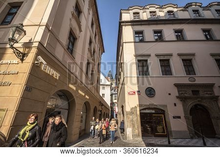 Prague, Czechia - October 31, 2019: Kozna Ulice, A Narrow Street Of The Old Town Of Prague, Called S