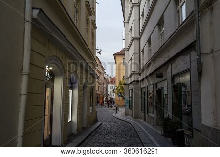 Prague, Czechia - November 3, 2019: Michalska Ulice, A Narrow Street Of The Old Town Of Prague, Call