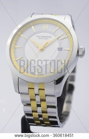 Ibach, Switzerland 31.03.2020 - The Close Up Of Victorinox Woman Watch Stainless Steel Case Stainles