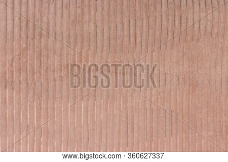 Beige Monochromatic Vertical Lines Textured Background. Close-up Of Natural Warm Coverlet, Wrap, Cov