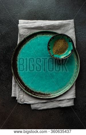 Table Setting On Concrete Background