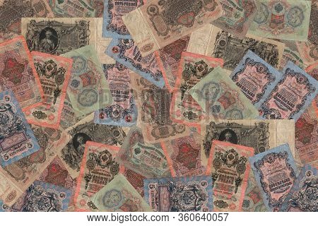 Original Pattern, Background From Unique Old Russian Banknotes, Rubles. Currency Unit Of Imperial Ru