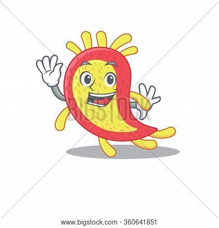 A Charismatic Azorhizobium Caulinodans Mascot Design Style Smiling And Waving Hand