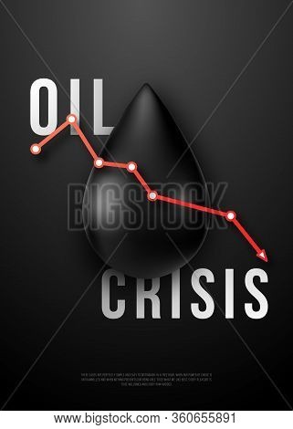 Oil Crisis Stock Vector Illustration. Realistic Shiny Black Oil Drop On Dark Background. Concept Oil