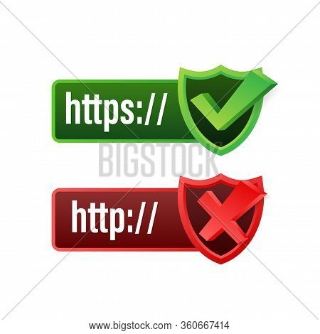 Http And Https Protocols On Shield, On White Background. Vector Stock Illustration.