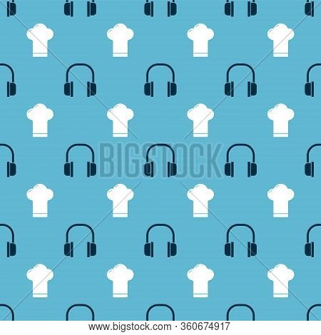 Set Headphones And Chef Hat On Seamless Pattern. Vector