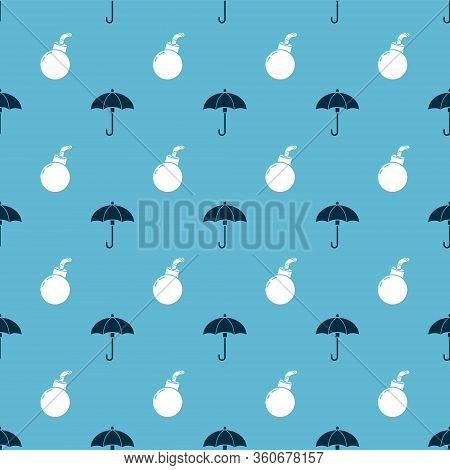 Set Umbrella And Bomb Ready To Explode On Seamless Pattern. Vector