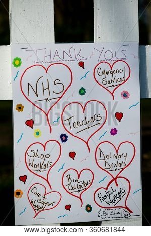 Camberley; United Kingdom, 9th April 2020:- Signs Thanking The Nhs During The Covid-19 Outbreak