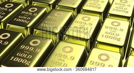 Gold Bars Background, Closeup View. 3D Illustration