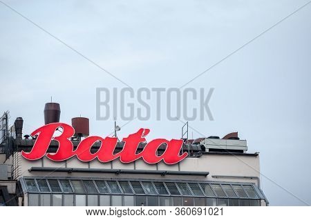 Prague, Czechia - November 3, 2019: Bata Shoes Sign In Front Of Their Local Shop In Prague. Bata Is 