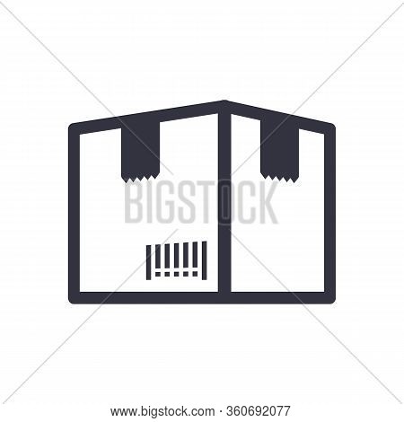 Box Vector Icon Isolated On White Background. Packaging Box Barcode And Magnifier Icon For Web, Mobi