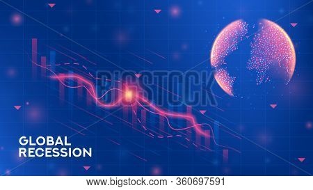 Global Recession Banner Template. Background Concept With Falling Stock Charts And Financial Diagram