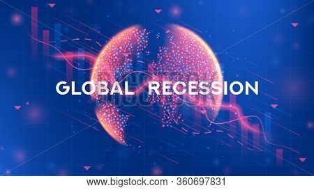 Global Recession Web Banner. Background Concept With Falling Stock Charts And Financial Diagrams. Ve