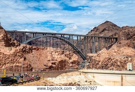 Hoover Dam, Arizona / Usa - July 20 2015: The Mike O Callaghan - Pat Tillman Memorial Bridge That Sp
