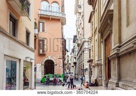 Verona, Italy, September 27, 2015 : The Architecture Of The Old Part Of The City Of Verona In Italy.
