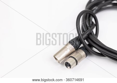 Vocal Microphone Xlr Connection Cable Isolated Above White Background With Copy Space