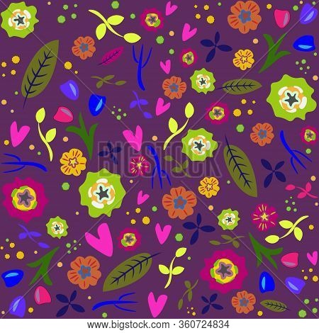 Floral Seamless Pattern Background. Hand Drown Doodle Style. For Dress Fabric, T Shirt Print, Postca