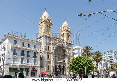 Tunis, Tunisia - July 19, 2018: Roman Catholic Church Of Saint Vincent De Paul, Tunis, Tunisia