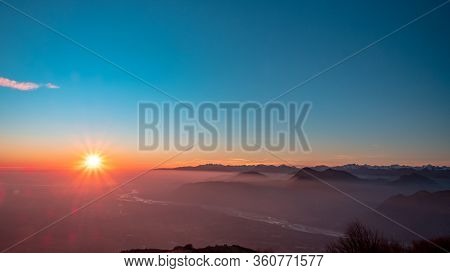 Sunset At The Cuarnan Peak, Friuli-venezia Giulia Region, In A Freezing Winter Day