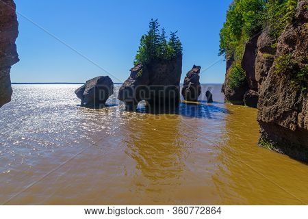 View Of Hopewell Rocks At High Tide. New Brunswick, Canada