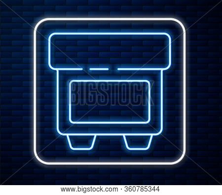 Glowing Neon Line Fuse Of Electrical Protection Component Icon Isolated On Brick Wall Background. Me