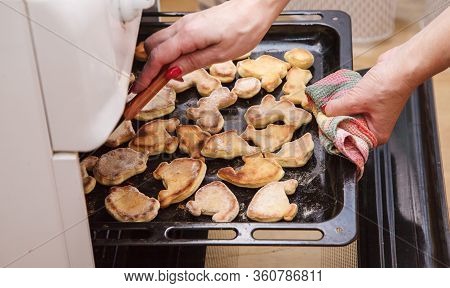 Woman Bake Homemade Cookies In The Citchen. Coronavirus Quarantine. Hands Closeup
