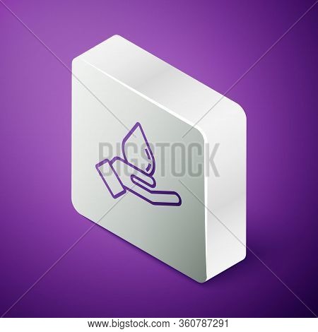 Isometric Line Washing Hands With Soap Icon Isolated On Purple Background. Washing Hands With Soap T