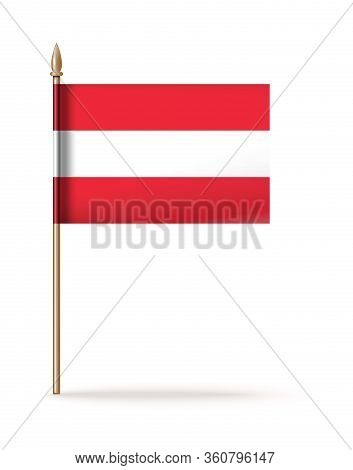 National Flag Of Austria. The Austrian Flag Icon. Republic Of Austria Falg On A Golden Flagpole. Vec
