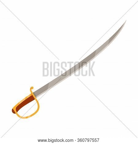Cavalry Saber With Gold Handle Isolated On White Background. Steel Arms, Medieval Weapon. Vector Ill