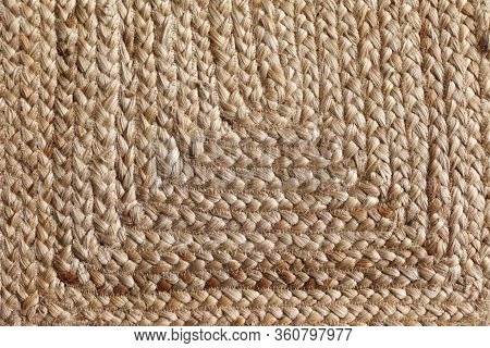 Smooth Texture At The Bottom Of Wicker Straw Basket. Extreme Closeup Of A Vintage Wicker Texture.