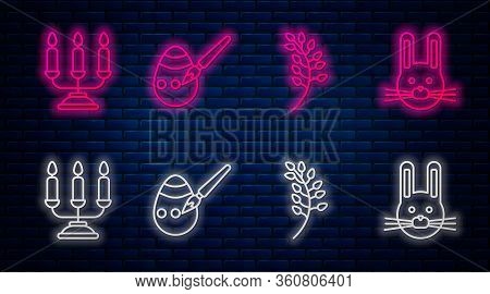 Set Line Easter Egg And Paint Brush, Willow Leaf, Candelabrum With Candlesticks And Easter Rabbit. G