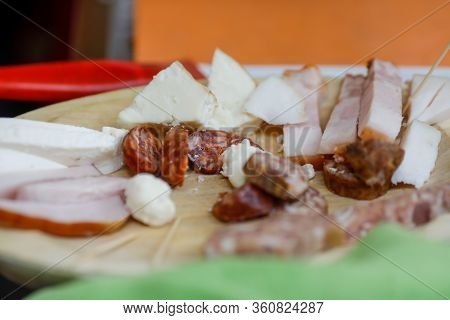 Shallow Depth Of Field (selective Focus) Image With Traditional Romanian Meat Products, Mostly From 