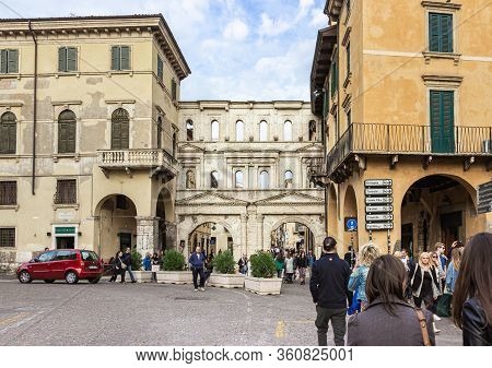 Verona, Italy, September 27, 2015 : Porta Dei Borsari - Dating To The 1st Century, This Arched Limes
