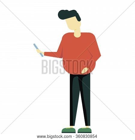 Man Is Showing The Phone. People And Gadgets. Vector Illustration In Cartoon Style. Cartoon Illustra