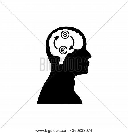 Money Exchange In Human Head Icon. Euro And Dollar Near To Each Other. Interaction And Interdependen