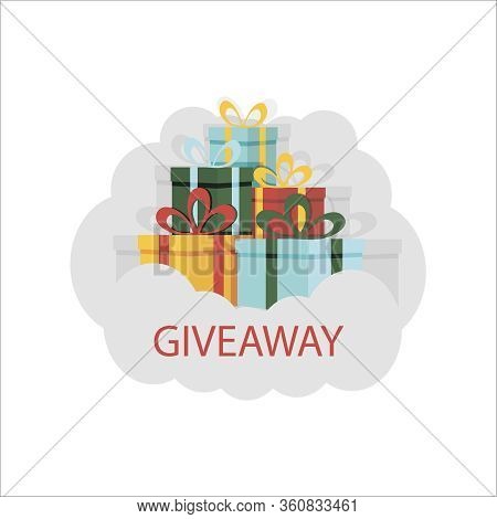 Giveaway For Promo In Social Network, Advertizing Of Giving Present, Like Or Repost Isolated Icon Ve