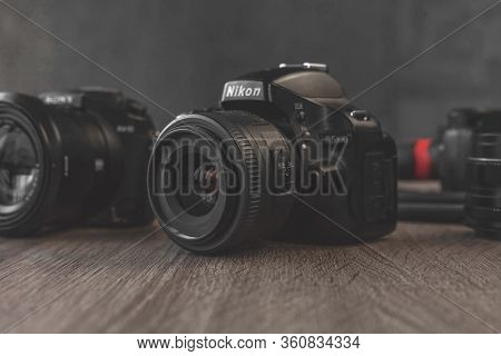 Camera Nikon Close-up Wooden Background Ussia Moscow 2020 April 10