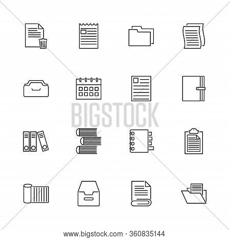 Documents, Paper, Sheet Outline Icons Set - Black Symbol On White Background. Documents, Paper, Shee